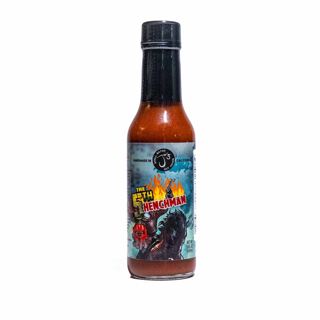 Hot sauce bottle with colorful label on a white background