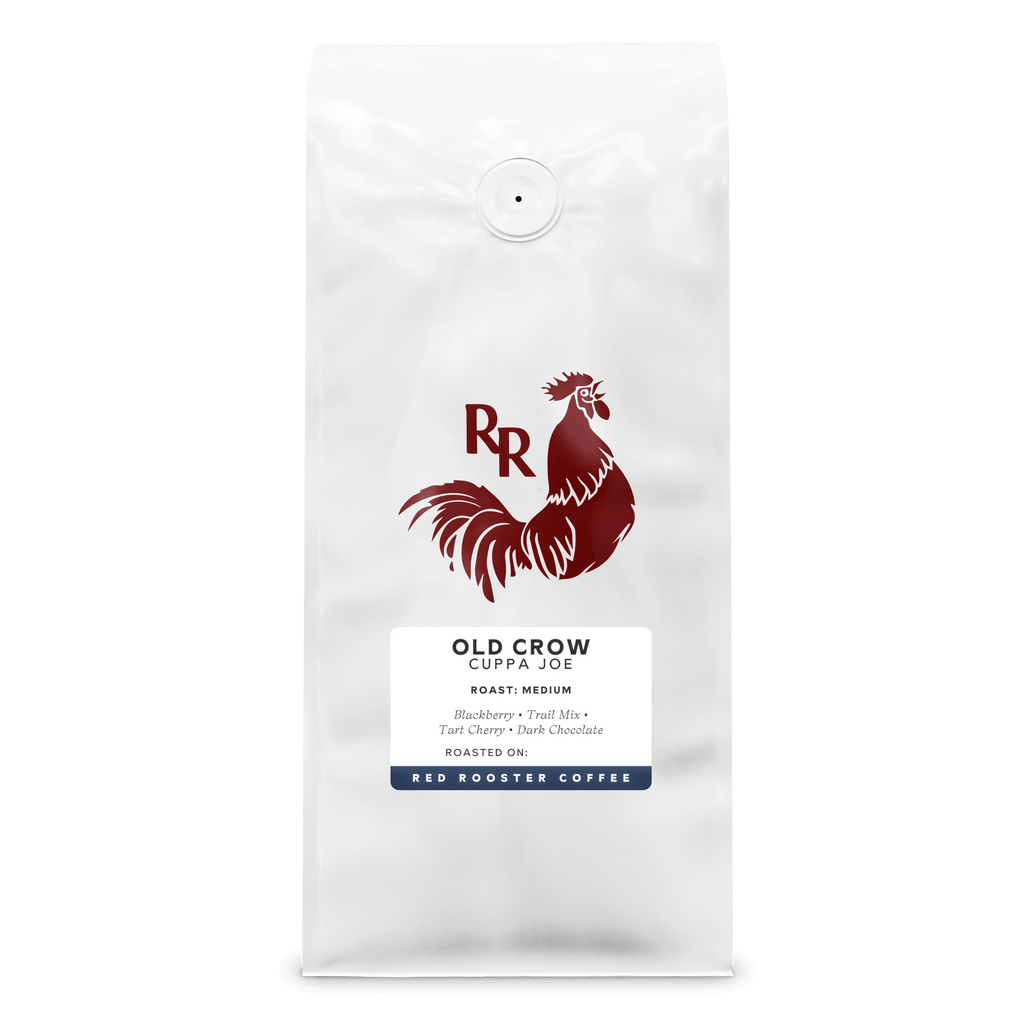 Coffee bag with Red Rooster Coffee logo Old Crow Cuppa Joe