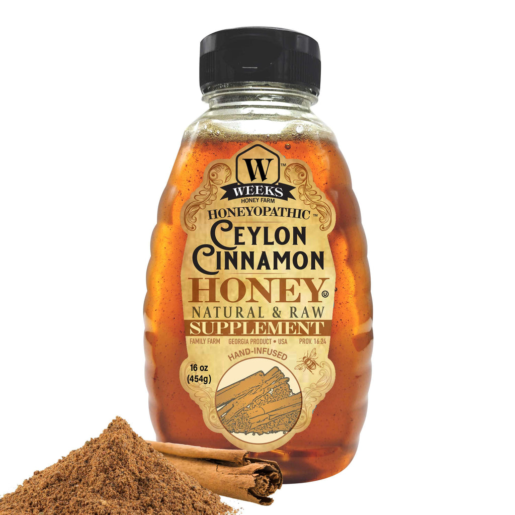 premium honey supplements from Weeks Honey Farm, featuring Ceylon cinnamon infusion for wellness.